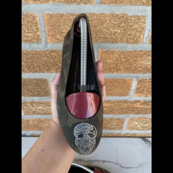 Giuseppe Zanotti Camo Canvas Crystals Skulls Flats Sz 6.5 - Picture 7 of 9